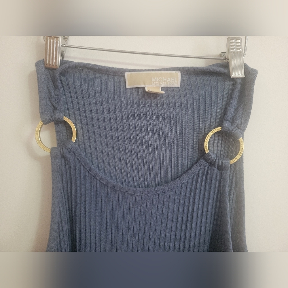 Michael Kors Blue/Grey Ribbed Gold Rings Strap Tank Dress - Picture 2 of 5